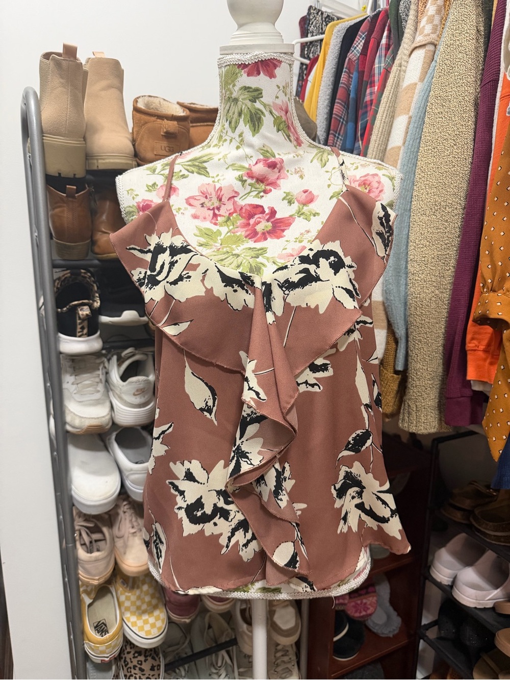Blush Mauve Floral Ruffle Cami